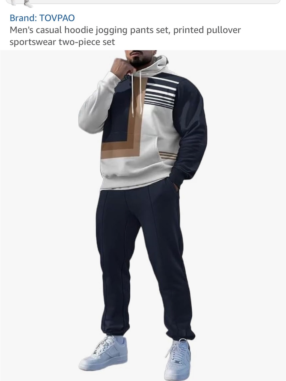 Men’s Navy, White & Brown Colorblock Jogger Pants